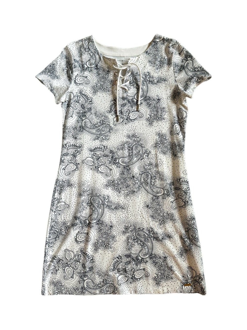 Tommy Hilfiger White & Black Paisley Lace-Up Mini Dress